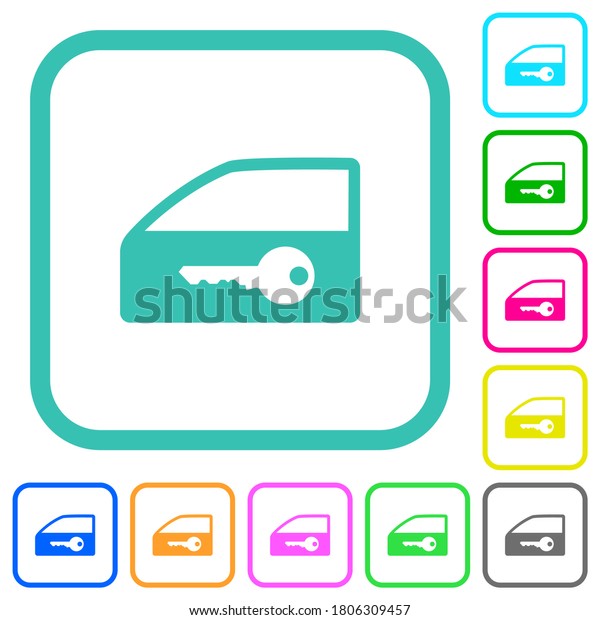 Car door lock vivid colored flat icons in\
curved borders on white\
background