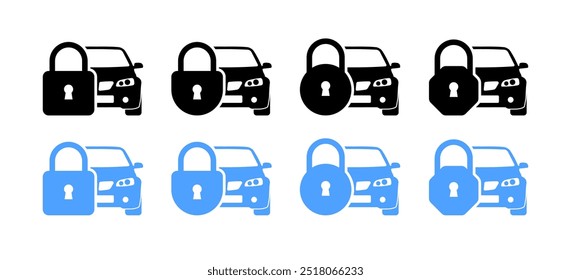 Ícones de conjunto travados da porta do carro. Estilo plano e silhueta. Ícones de vetor.