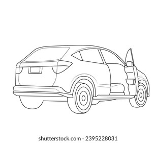 A car with door open in black and white and vector format.