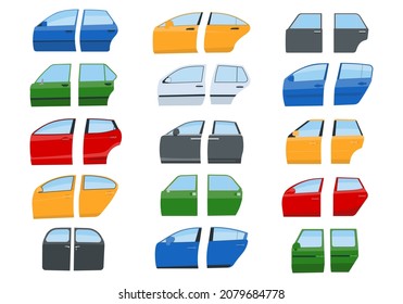 Icono de conjunto de dibujos animados vectores de puerta de auto. Icono de juego de caricaturas equipo automático. Puerta del coche de la ilustración del vector sobre fondo blanco.