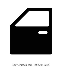Car door vector icon. Vehicle side door with window and handle. Black automobile part silhouette isolated on white background.