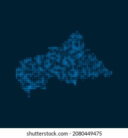 Car dotted glowing map. Shape of the country with blue bright bulbs. Vector illustration.