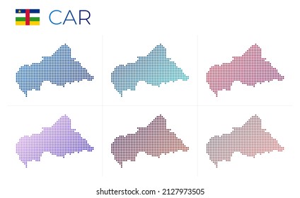 CAR dotted map set. Map of CAR in dotted style. Borders of the country filled with beautiful smooth gradient circles. Captivating vector illustration.