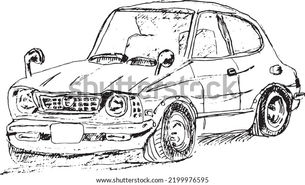 Car drawing black and white illustration.\
Vector illustration