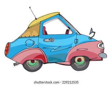A car drawn in child style.