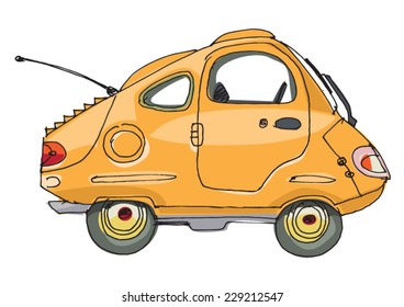 A car drawn in child style.