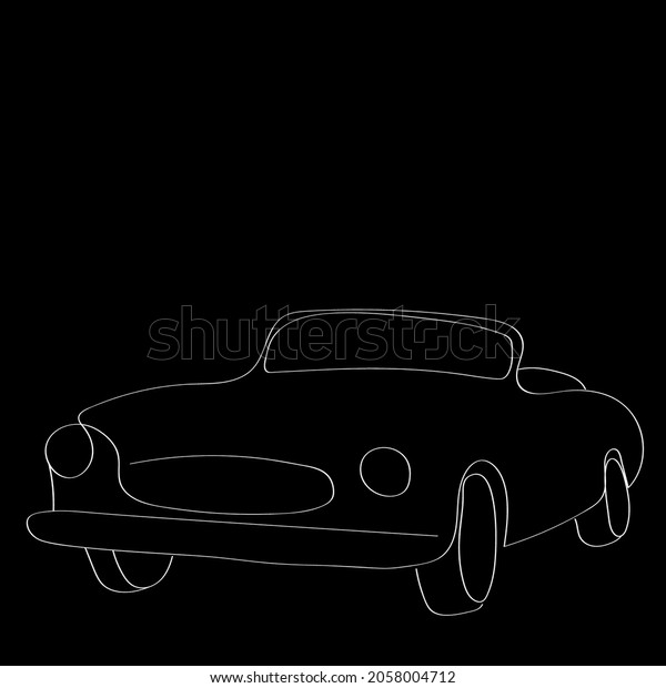 The\
car is drawn in one white line on a black\
background