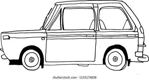 car is drawn in vector. Modern technologies. Retro car.  Family car, travel machine