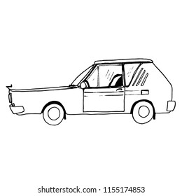 car is drawn in vector. Modern technologies. Retro car.  Family car, travel machine