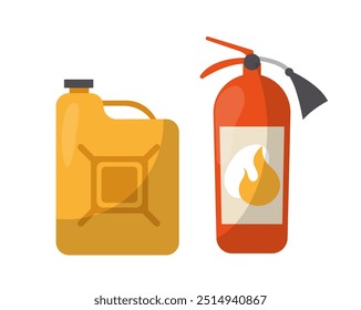 Elemento de accionamiento del coche. Gasolina y extintor de incendios. Combustible para transporte y vehículo. Automóvil y coche. Pegatina para redes sociales. Ilustración vectorial plana aislada sobre fondo blanco