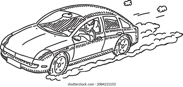 Car drive with with extremely speed  - sketchy vector illustration. 
