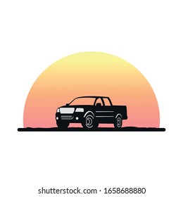 car drive going adventure through sunset vector illustration design
