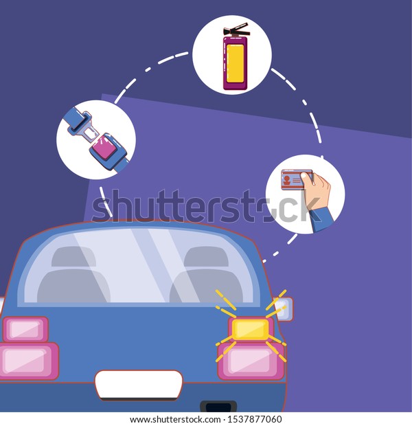 car with drive safely license seat belt\
light vector illustration
