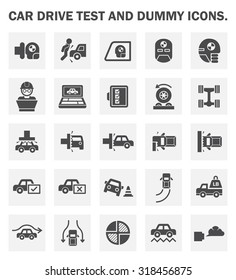 Car drive test and dummy icons sets.