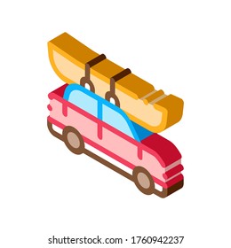 Car Driven Boat Canoeing Icon Vector isometric sign. color isolated symbol illustration