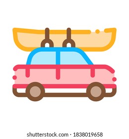 Car Driven Boat Canoeing Icon Vector Thin Line. Contour Illustration