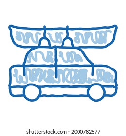 Car Driven Boat Canoeing sketch icon vector. Hand drawn blue doodle line art sign. isolated symbol illustration
