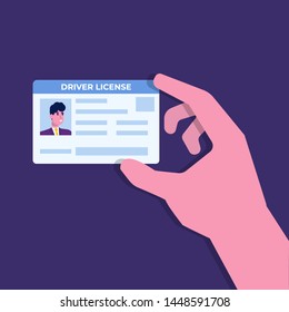 Car driver license in hand.Holding the id card. Vector illustration.