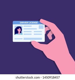 Car driver license in hand.Holding the id card. Vector illustration.