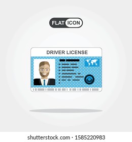Car driver license identification card with photo. Driver license vehicle identity document. Stamp, barcode, plastic id card. Vector illustration in flat style