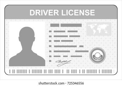 Car driver license identification card with photo. Driver license vehicle identity document. Stamp, barcode, plastic id card. Vector illustration in flat style