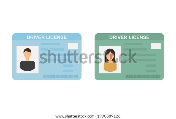 Car driver license identification\
card. Driver license vehicle identity document. Stamp, barcode,\
plastic id card. Vector illustration in flat style.Eps\
10.