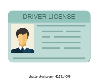 Car driver license identification with photo isolated on white background, driver license vehicle identity in flat style.
