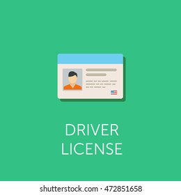 Car driver license identification with photo. Driver license vehicle identity. Corporate badge ID. Flat icon.