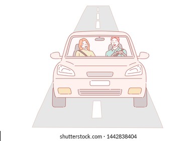 Car with driver man. Hand drawn style vector design illustrations.