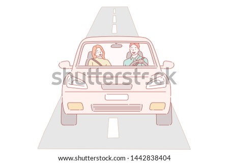 Car with driver man. Hand drawn style vector design illustrations.