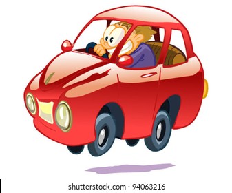 Car and driver on a white background