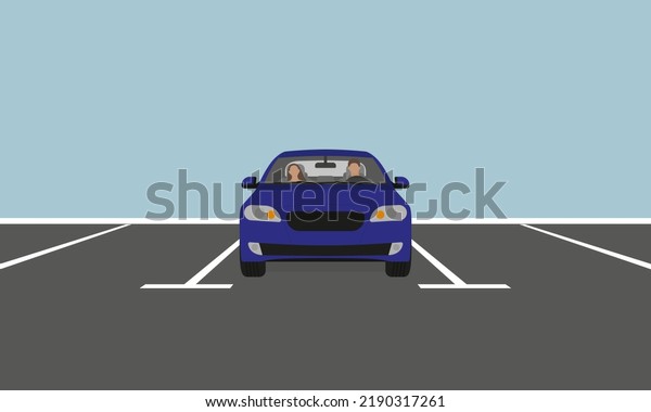 Car with\
driver and passenger in the parking\
lot