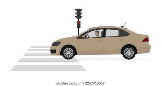 Un coche con conductor pasa por un paso peatonal sobre un fondo blanco