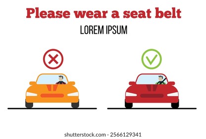 Car Driver with a Seat Belt and without Warning Message. Safety on the road and transportation means vector art