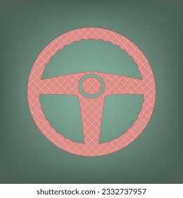 Car driver sign. Apricot Icon with Brick Red parquet floor graphic pattern on a Ebony background. Feldgrau. Green. Illustration.