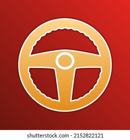 Car driver sign. Golden gradient Icon with contours on redish Background. Illustration.