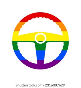 Car driver sign. Rainbow gay LGBT rights colored Icon at white Background. Illustration.