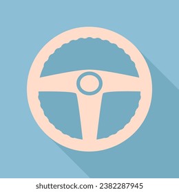 Car driver sign. Unbleached silk Icon with very long shadow at dark sky blue background. Illustration.