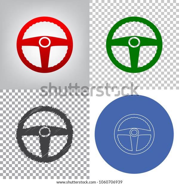 Car driver sign. Vector. 4
styles. Red gradient in radial lighted background, green flat and
gray scribble icons on transparent and linear one in blue
circle.