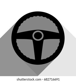 Car driver sign. Vector. Black icon with two flat gray shadows on white background.