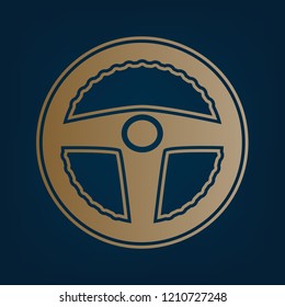 Car driver sign. Vector. Golden icon and border at dark cyan background.