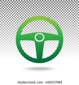 Car driver sign. Vector. Green gradient icon with shadow at bottom on transparent and white background.