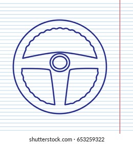 Car driver sign. Vector. Navy line icon on notebook paper as background with red line for field.