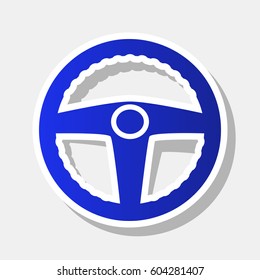 Car driver sign. Vector. New year bluish icon with outside stroke and gray shadow on light gray background.