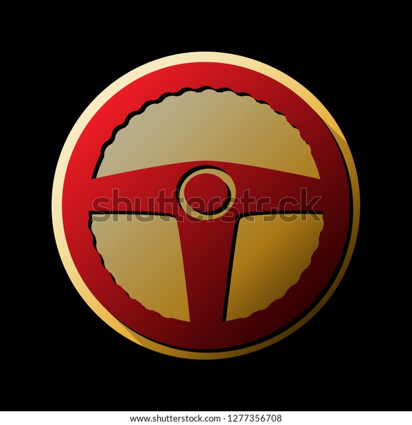 Car driver\
sign. Vector. Red icon with small black and limitless shadows at\
golden sticker on black\
background.