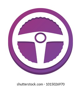 Car driver sign. Vector. White icon with flat shadow on purpureus circle at white background. Isolated.