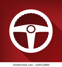 Car driver sign. Vector. White icon with limitless shadow at ruby red background.