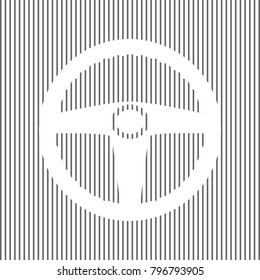 Car driver sign. Vector. White icon on grayish striped background. Optical illusion.