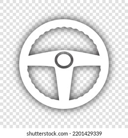 Car driver sign. White Icon with dropped natural gray Shadow at transparent Background. Illustration.