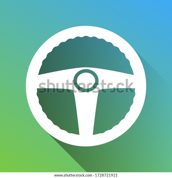 Car driver sign. White\
Icon with gray dropped limitless shadow on green to blue\
background. Illustration.